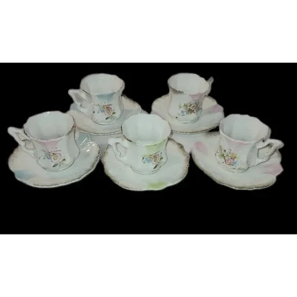 Demitasse Vintage Fancy Espresso Cup Saucer (5) Holds 3oz Liquid - Picture 2 of 11